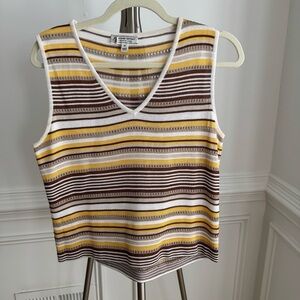 St. John Sport By Marie Gray Sleeveless Knit Top Brown, Yellow, White Medium